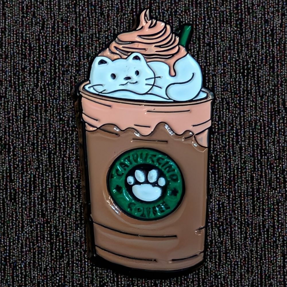 Catpuccino Coffee Cat Enamel Pin - Brown & White